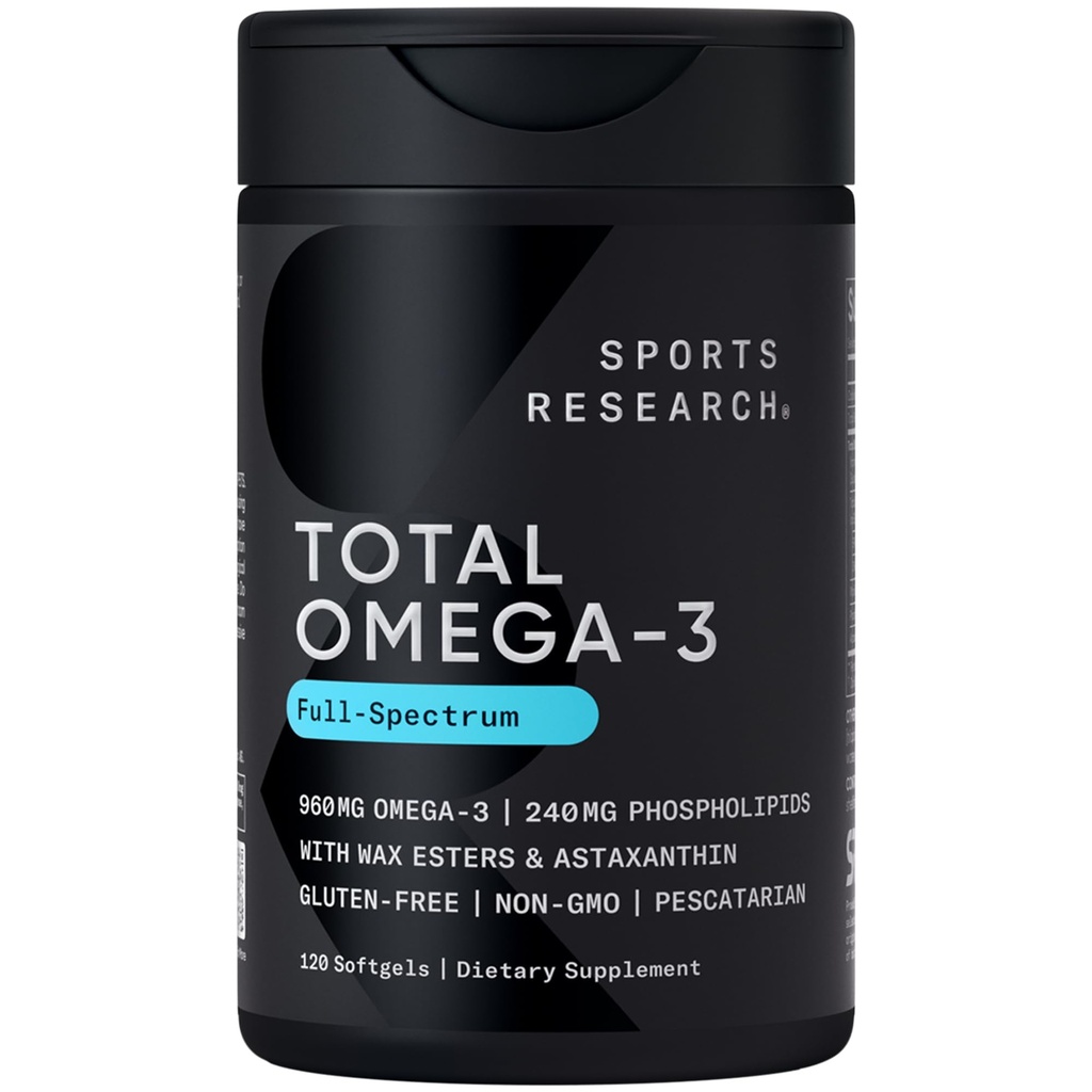 Sports Research® Total Omega-3 Fish Oil 2200mg - Made from Antarctic Krill w/Astaxanthin, Wild Sockeye Salmon & Alaska Pollock - 960mg of EPA & DHA - 120 Softgels