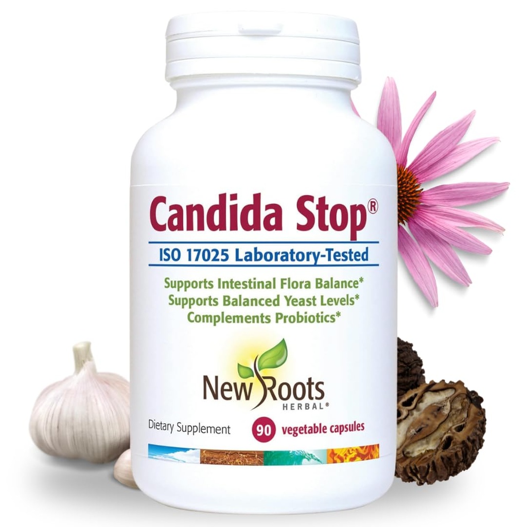NEW ROOTS HERBAL Candida Cleanse Detox Supplement (90 Capsules), Stop Candida Surcroissance, support équilibré Flore intestinale et équilibre des levures avec 11 herbes potent + probiotiques, soulagement de la digestion