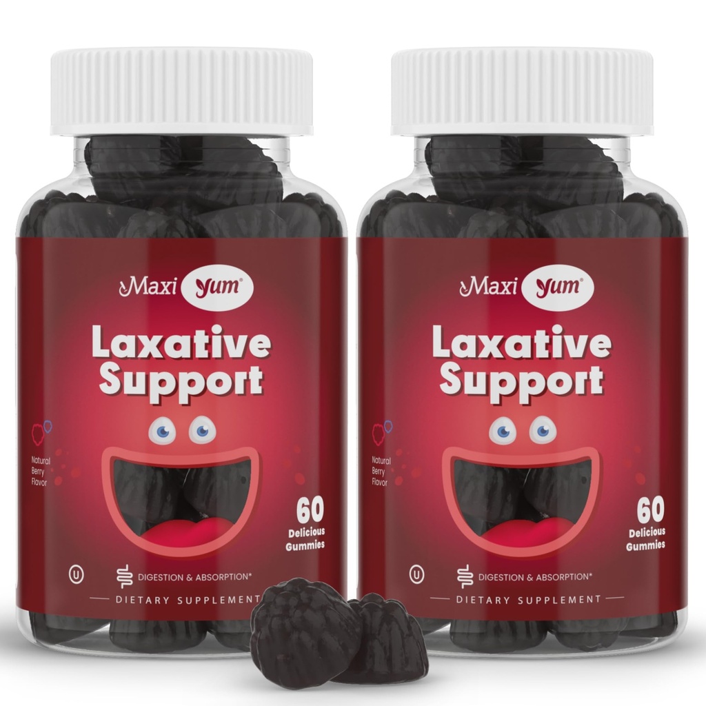 Maxi Health Gommies Laxatives naturelles pour les adultes et les enfants – Gommies assouplissantes pour les tabourets non-OGM et les tabourets à Senna végétaliens – Laxatifs chirurgicaux pour le soutien à la constipation (60 comtes, paquet de 2)
