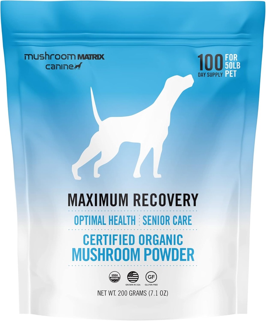 Om Mushroom Matrix Maximale Recovery Mushroom Pet Supplement Poeder, Ondersteunt optimale gezondheid & Senior zorg voor honden & katten, 200 Gram, 7,1 oz