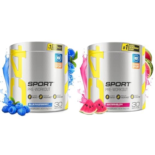 Cellucor C4 Sport Pre Workout Powder Bundle - Blue Raspberry+Watermelon - Pre-workout Energie met Creatine + 135mg Cafeïne en Beta-Alanine Performance Blend - NSF gecertificeerd voor Sport 30 Servers