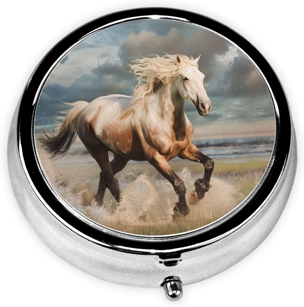 Horse Printed Ronde pil Organizer met 3 Compartments, Portable Mini Pill Box Pill Case voor Geneeskunde, Vitamine, Visolie, Supplementen