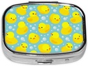 Petite boîte à pilules Canards en caoutchouc jaune, étui à pilules mignon pour la purse, porte-pilule de voyage en métal Porte-conteneur de pilules portable Entreposage pour supplément, vitamine, huile de poisson, médecine