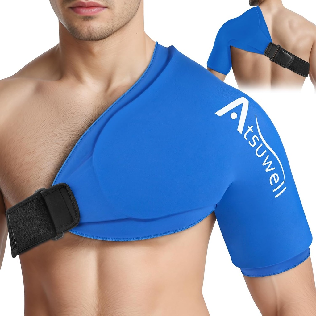 Atsuwell XL Schouder Ice Pack Wrap, Schouder Ice Packs Rotator Manchet Koude therapie, Cold Pack Schouder Compressie Mouw voor vrouwen Mannen, schouders Koude Packs Mouw voor ongemak, Blauw