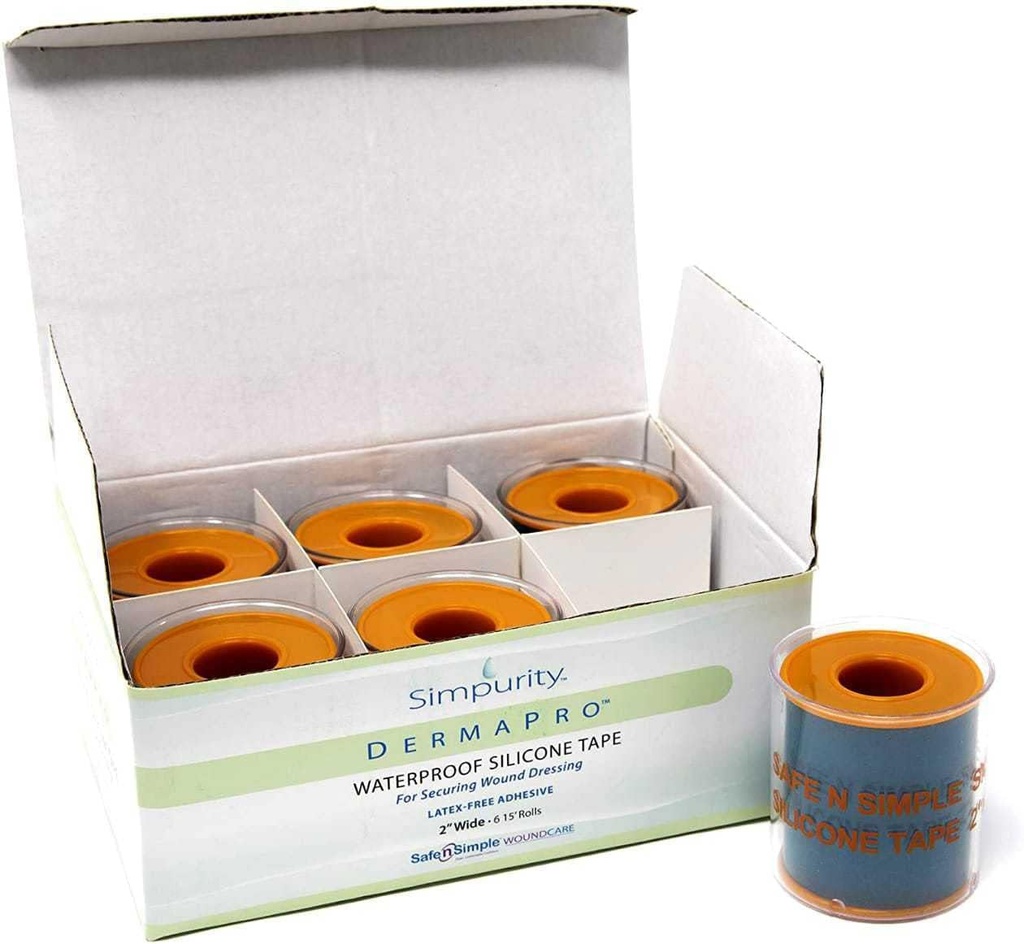 Simpurity DermaPro Silicone Tape Waterproof -2"x15' Individual Pack van 6- Latex Gratis Tape Medical for securing Wound Dressing - Silicone Wound Healing Tape for sensitive Skin Waterproof