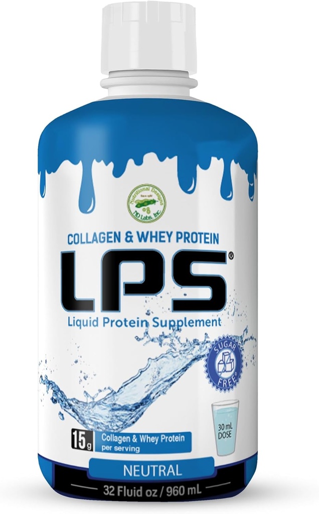 Conceptions nutritionnelles LPS Collagène liquide et supplément de protéines de lactosérum - boisson sans sucre non-OGM - favorise la santé de la peau et des cheveux pour les hommes et les femmes (neutral)