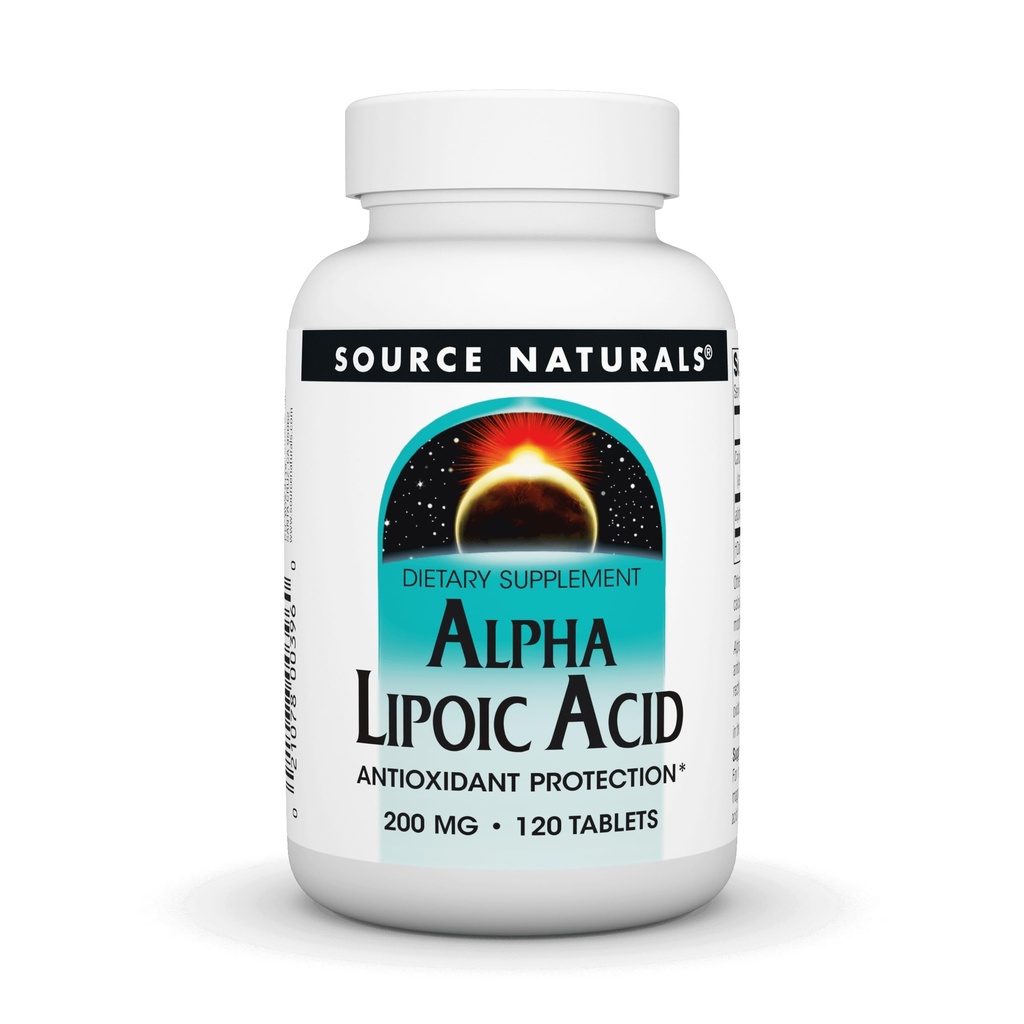 Source Naturals Alpha acide lipoïque 200 mg soutient le métabolisme du sucre sain, la fonction hépatique et la production d'énergie - 120 comprimés