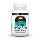 Source Naturals Alpha acide lipoïque 200 mg soutient le métabolisme du sucre sain, la fonction hépatique et la production d'énergie - 120 comprimés