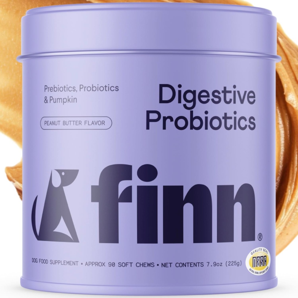 Finn Digestieve Probiotica voor honden - Complete Digestieve Systeem Ondersteuning met Pompoen, Prebiotica, & Live Probiotica - Vet Aanbevolen & Made in The USA - 90 Zachte Kauwen (Peanut Butter)