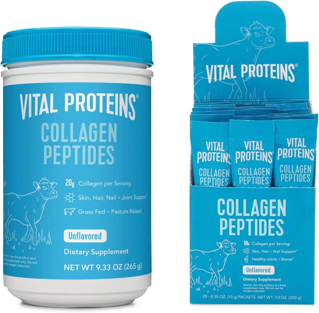 Protéines vitales Collagène Peptides Poudre non aromatisée 9,33 OZ+ 20 Count Stick Pack