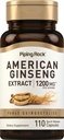 Pipping Rock Capsules de ginseng américain $ 1200 mg $ 110 Pills $ Supplément extrait de racine $ Panax Quinquefolius $ Non-OGM, sans gluten