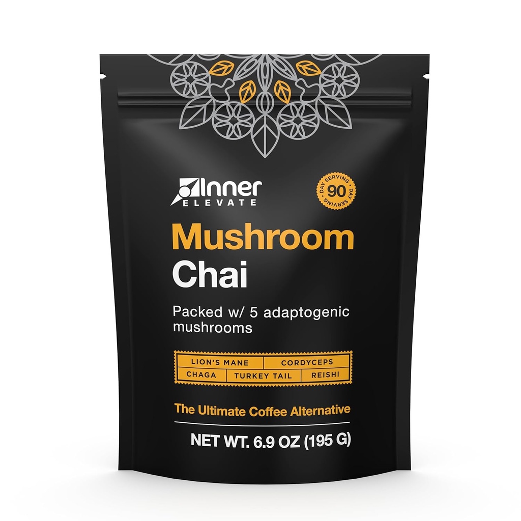 Inner Elevate Mushroom Chai - Ultimate Coffee Alternatief - Adaptogenic Mushroom Tea Drink met Lion's Mane, Cordyceps, Chaga, Reishi, Turkije Tail (90 Servings)