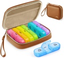 AUDON Weekly pil Organizer 3 keer per dag, Grote pil doos 7 dag met een PU lederen zak, Protabel Travel pil geval herinnering, dagelijkse pil doos 3 keer per dag voor vitamines, visolie, supplementen