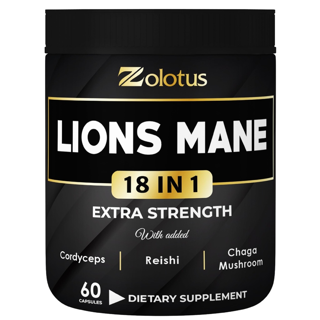 Zolotus Lions Mane Paddo Capsules met Cordeyceps, Vlierbes, Ginkgo Biloba, Bacopa - 60 Capsules