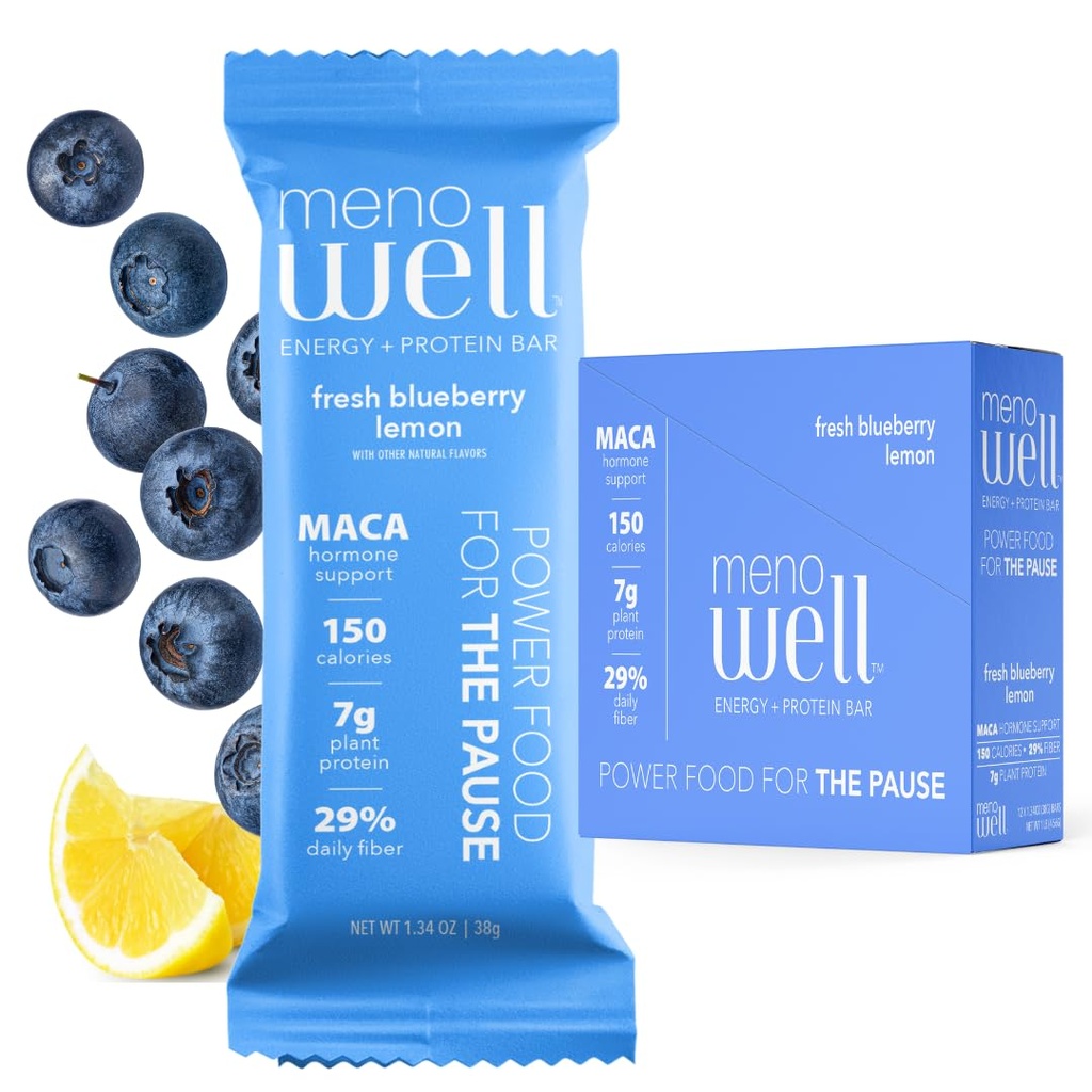 MenoWell Menopauze Proteïne Bars voor vrouwen, Weight Management Support, Fresh Blueberry Lemon, 25% Dagelijkse Vezel, Plant-Based, 7g Proteïne, 1g Toegevoegd Suiker, 10 Tellen (Terug van 1)
