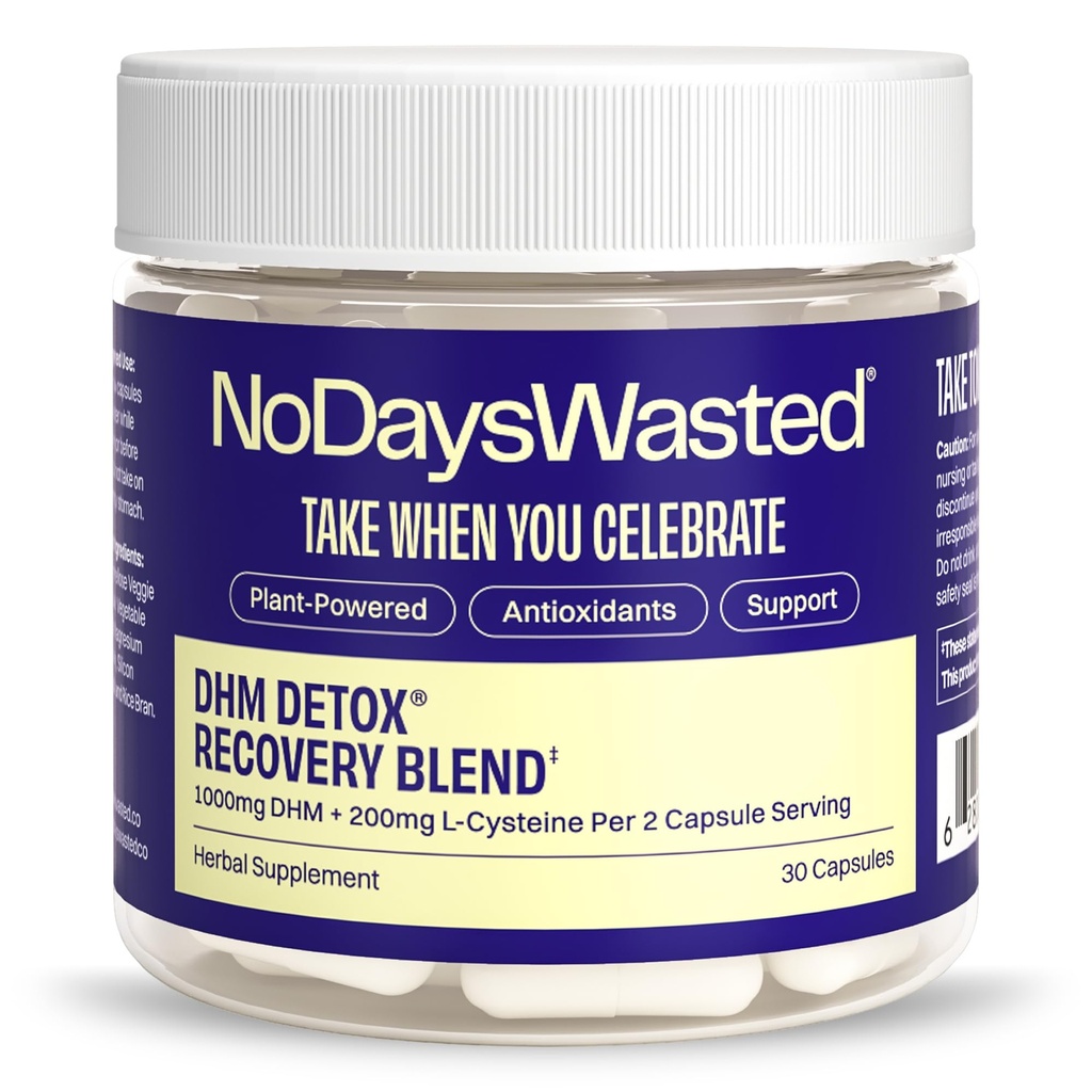 Geen dagen verspilde DHM Detox, 30 capsules (15 porties) - Jar - Neem tijdens de avond voor betere volgende dag en herstel