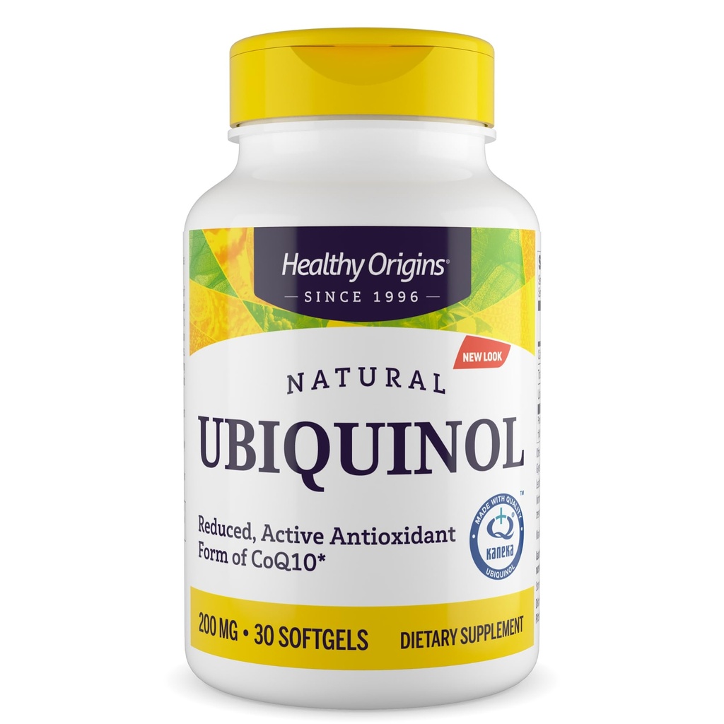 Gezonde oorsprongen Ubichinol (actieve vorm van CoQ10), 200 mg - Ubichinolsupplementen voor hartgezondheid en antioxidantondersteuning - Glutenvrije en niet-GMO-supplement - 30 Softgels