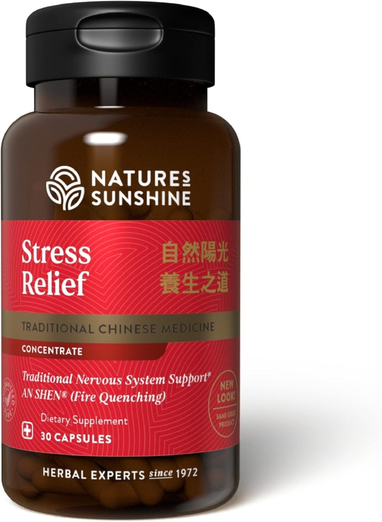 Natures's Sunshine Stress Relief, Chinese TCM Concentrate, 30 Capsules voeden het zenuwstelsel, kan mastrische functie optimaliseren, en ondersteunt Circulatory Health