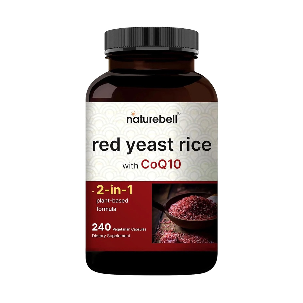 Riz de levure rouge avec CoQ10, 240 Capsules de Veggie. Supplément à base de plantes pour la santé cardiaque – Soutien antioxydant pour l'énergie et la santé cardiaque – Non-OGM