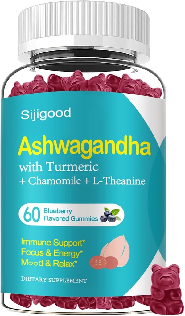 Ashwagandha Gummies, Ondersteuning voor Immuniteit, Ontspanning, Ashwagandha Supplementen voor mannen en vrouwen, natuurlijke bosbessen smaak, 60 Tellen