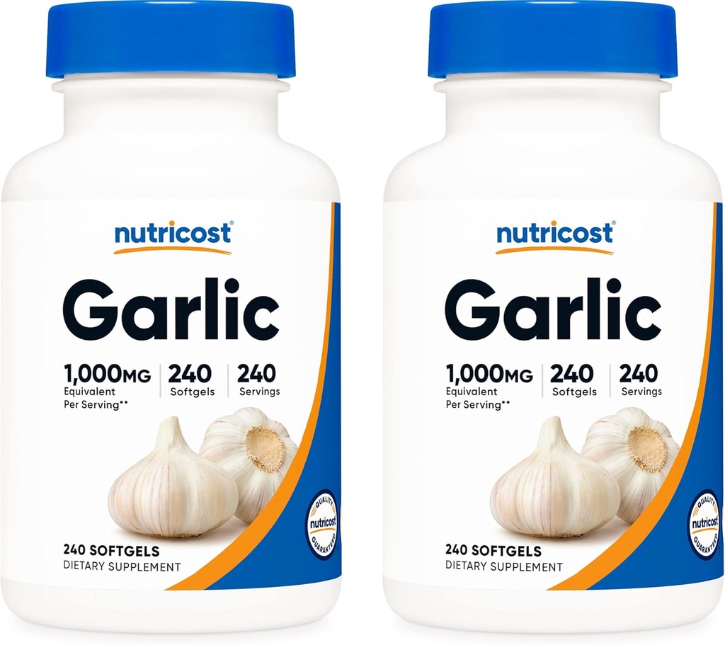 Nutricost Ail 1000mg, 240 Softgels (2 bouteilles) - Sans ordonnance, supplément sans gluten Premium