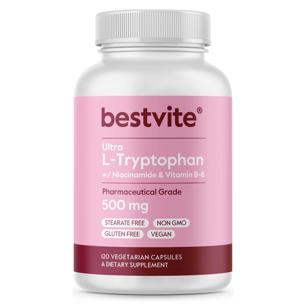 BESTVITE L-Tryptofaan 500mg met B3 & B6 (120 Vegetarische Capsules)