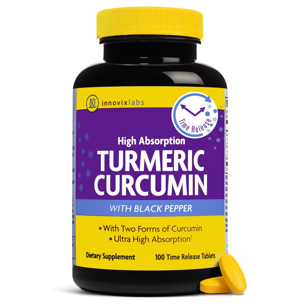 InnovixLabs Kurkuma Curcumine met Black Pepper Extract - Hoge Absorptie Kurkuma en Curcumine Supplementen met BioPerine, C3 Reduct & C3 Complex - 100 Time Release Tablets