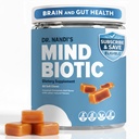 Dr. Nandi's MindBiotic Brain & Digestief Health Supplement - KSM-66 Ashwagandha, Probiotica & Prebiotica - Ondersteunt geheugen, focus, energie & Gut-Brain Connection - 300MG - 60 Caramel Cinnamon Chews