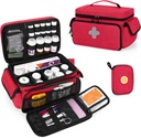 CURMIO Sac de rangement de médicaments vide, organisateur de bouteille de pilule verrouillable avec poches zippées portatives pour trousses de premiers soins, boîte de médicaments pour la maison et le voyage, rouge (brevet en attente)