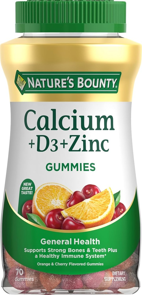 Calcium & vitamine D Gummies by Nature's Bounty, Immune Support & Bone Health, 500mg Calcium & 1000 IE Vitamine D3, Fruit smaak, 70 Tellen
