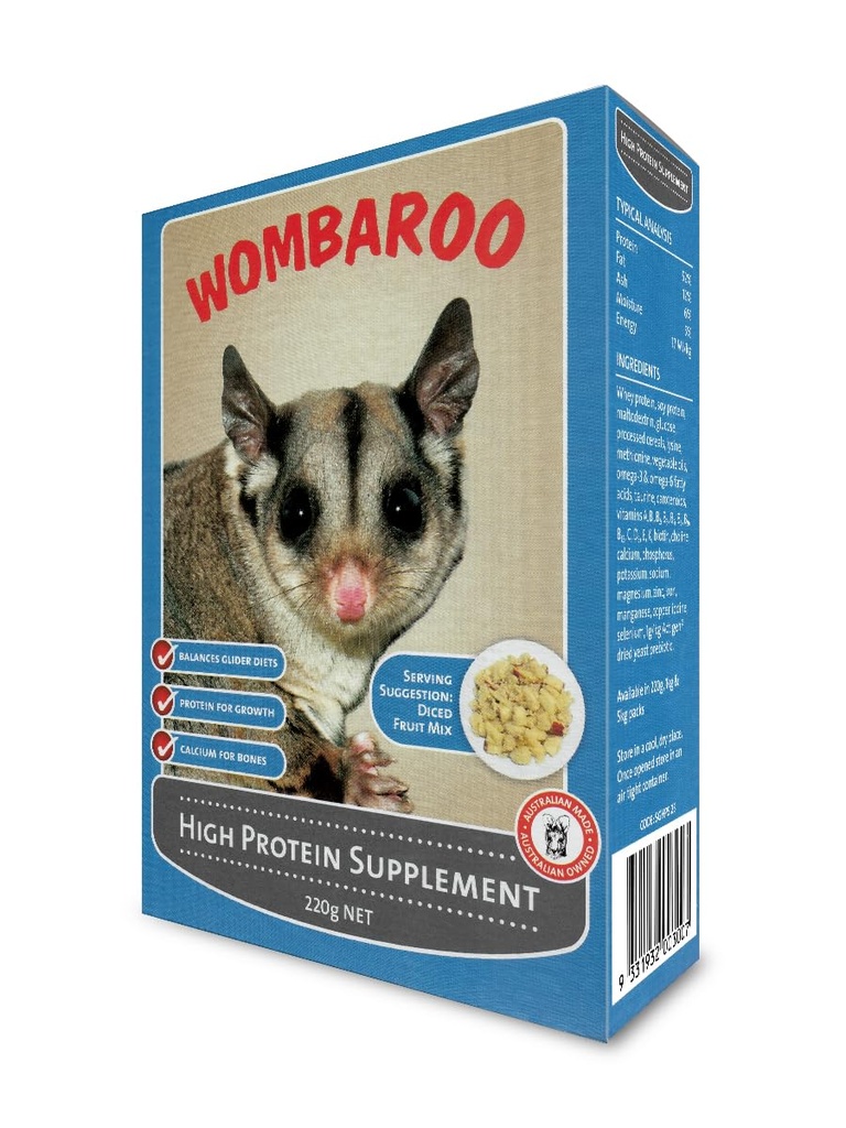 Wombardoo High Protein Supplement voor Sugar Gliders en vliegende eekhoorns, Instant HPW - 7,7 Ounces (220 Gram)