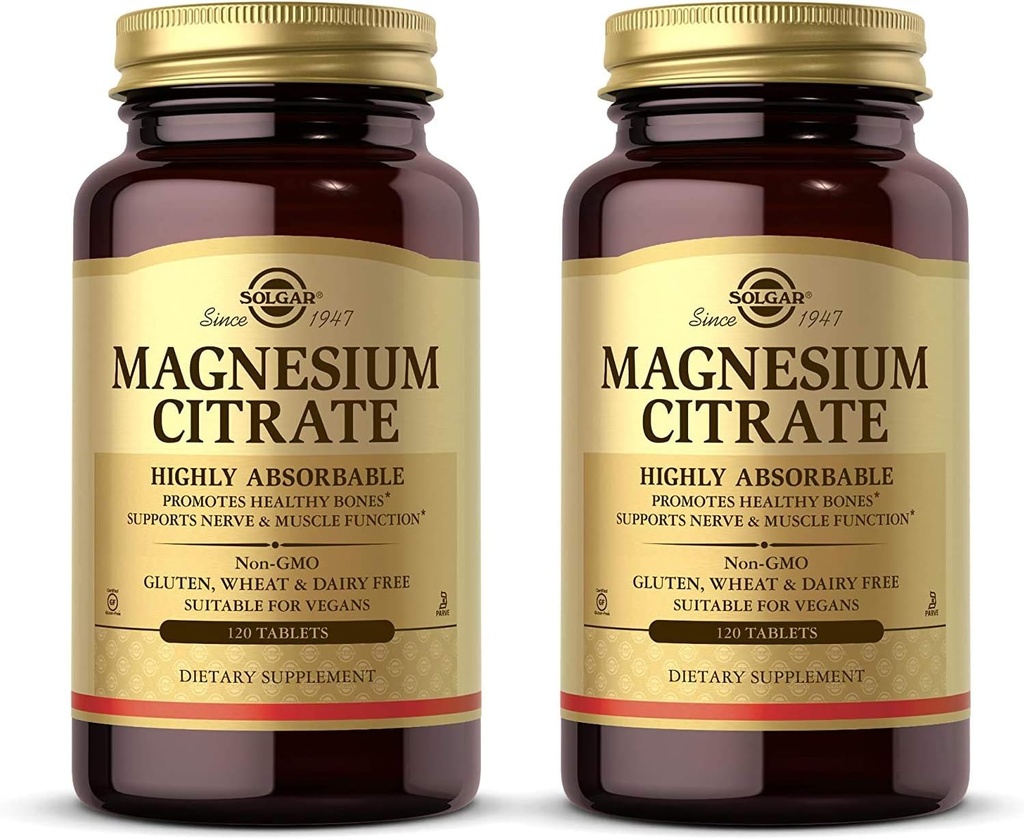Solgar - Magnesium citraat, 120 tabletten, ondersteunt zenuw- en spierfunctie - 2 Pack