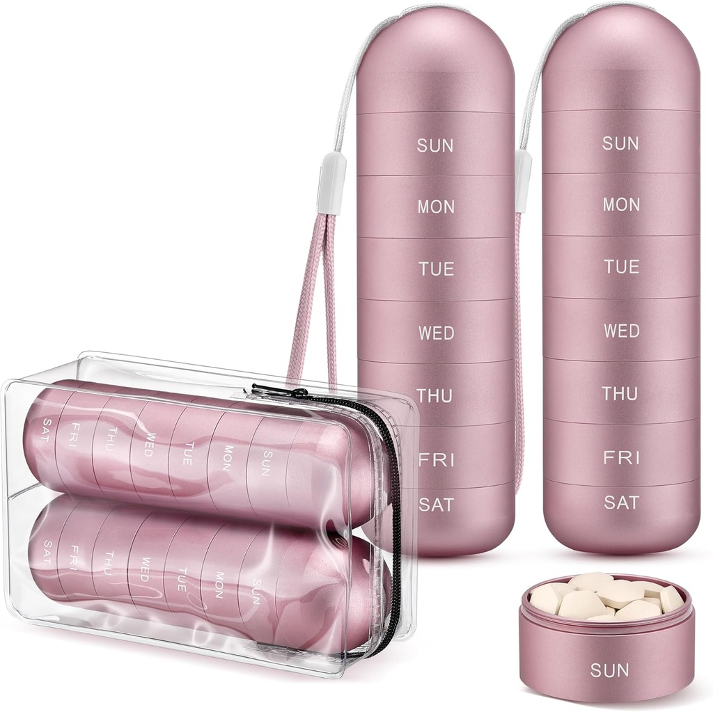 [2 Pack] Zannaki Metal Travel Pill Organizer, Portable Waterproof Weekly Pill Box, Grote Aluminium Legering Pill Case Container, BPA Gratis 7 dagen Dagelijkse Medicine Organisator Houder voor Vitamine, Supplement