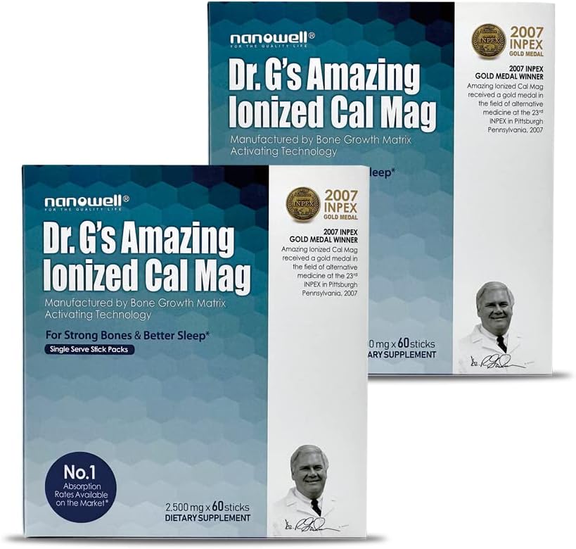 Dr G's Amazing Ionized Cal Mag - Bone Health Calcium Magnesium Powder Supplement - 60 Sticks x 2 Packs for 4 Months (120 Count)
