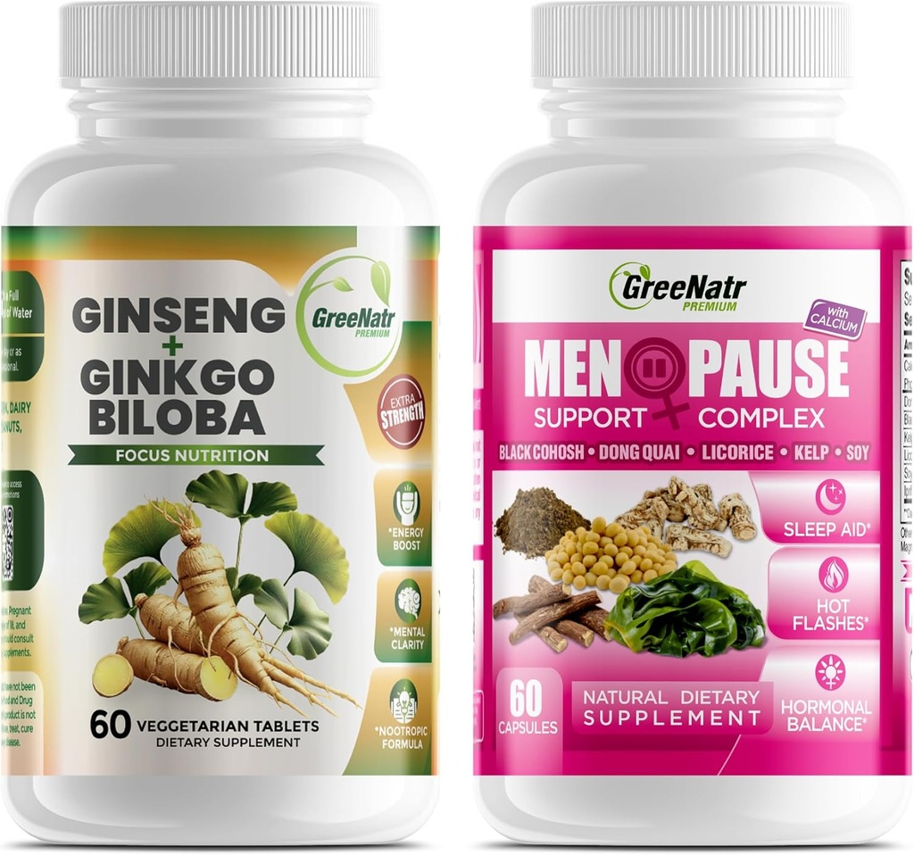 Optimale Wellness-oplossingen: Herbal Menopauze-ondersteuning en Ginseng + Ginkgo Biloba Energy & Brain Focus Booster voor mannen en vrouwen