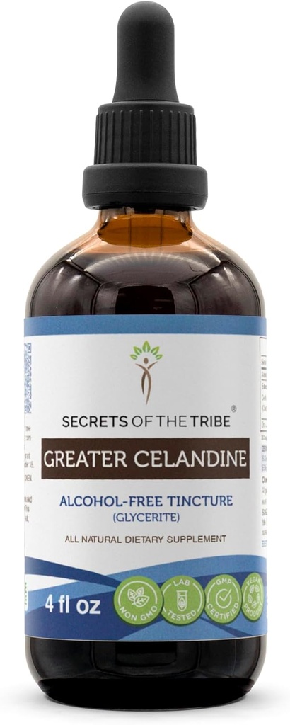 Geheimen van de stam Grotere Celandine Alcoholvrije Liquid Extract, Grotere Celandine (Chelidonium Majus) Tinctuur Supplement (4 FL OZ)