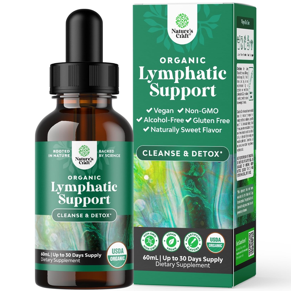 Gouttes de drainage lymphatique biologique certifiées - Nettoyant lymphatique à base de plantes et supplément de soutien immunitaire avec extrait d'échinacée et de trèfle rouge - végétalien non OGM sans alcool et sans sucre - 30 portions