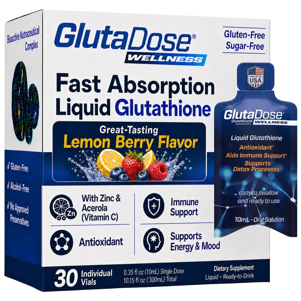 Liquid Glutathion Supplement, Citroen Berry Flavored Acerola Energy Booster w/Zinc, Dagelijkse Vitaminen & Mineralen, Zero Sugar Formulatie, Dagelijks Auto-Immune Ondersteuning voor Volwassenen, 0,34 fl oz, Pack van 30