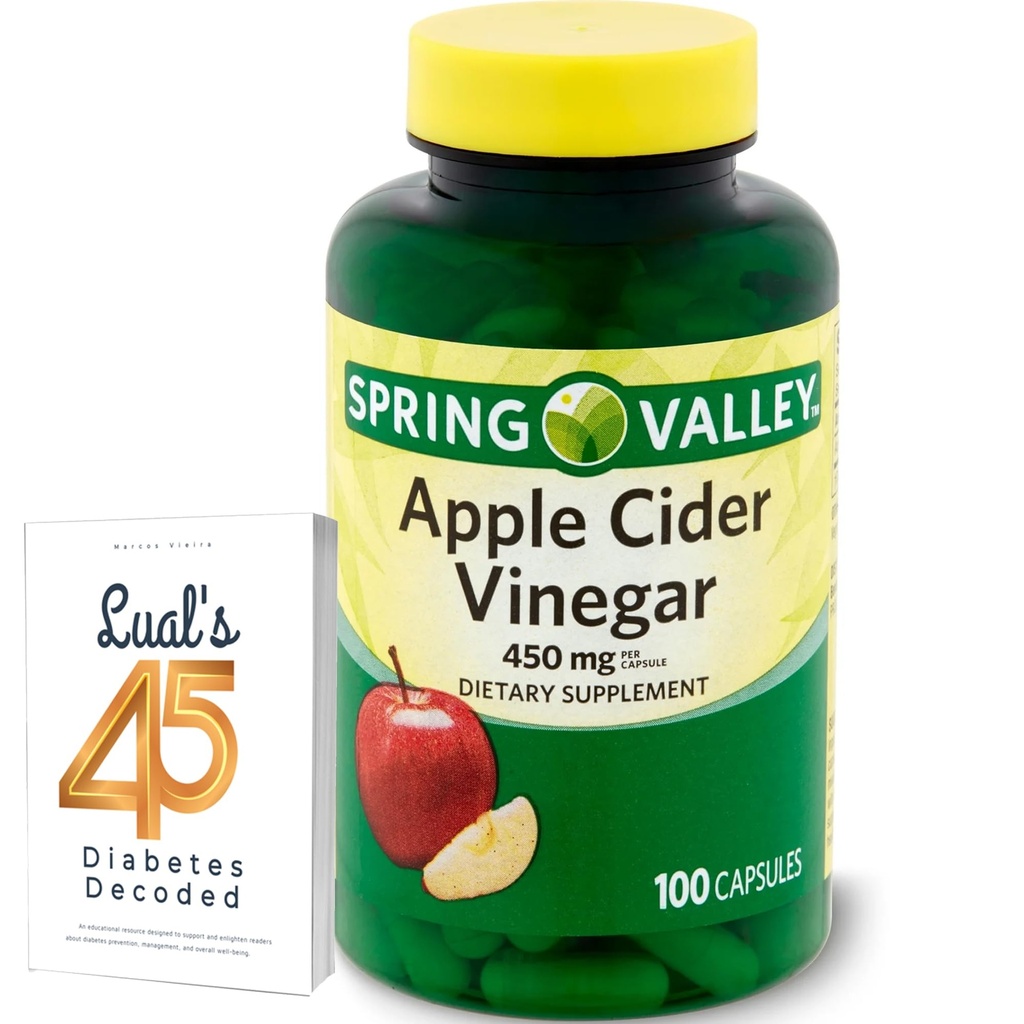 Apple Cider Vinegar 450mg. Spring Valley Apple Cider Vinegar Capsules 450 mg 100 Telling, Non-GMO, Glutenvrije Supplement bundel met Luall's 45 Diabetes Decoded