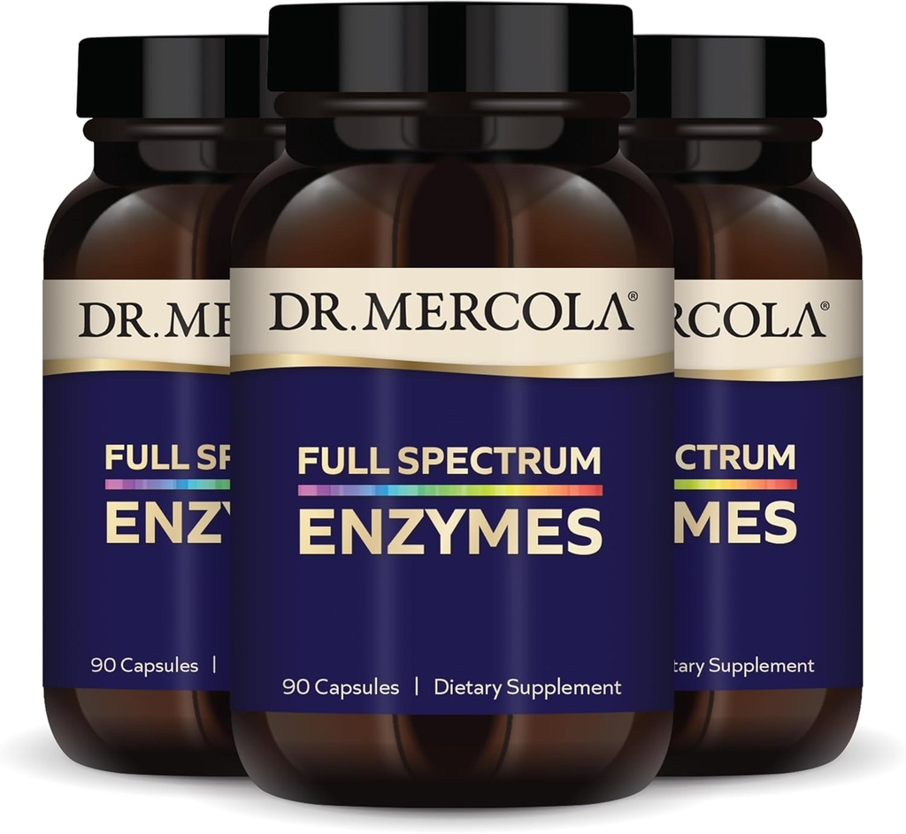 Dr. Mercola Full Spectrum Enzymes - 22 verschillende enzymen - Ondersteunt spijsverterings- en immuungezondheid - Helpt Digest Koolhydraten, vetten en eiwitten - Niet-GMO, Glutenvrije & sojavrije - 90 capsules (3 verpakkingen)