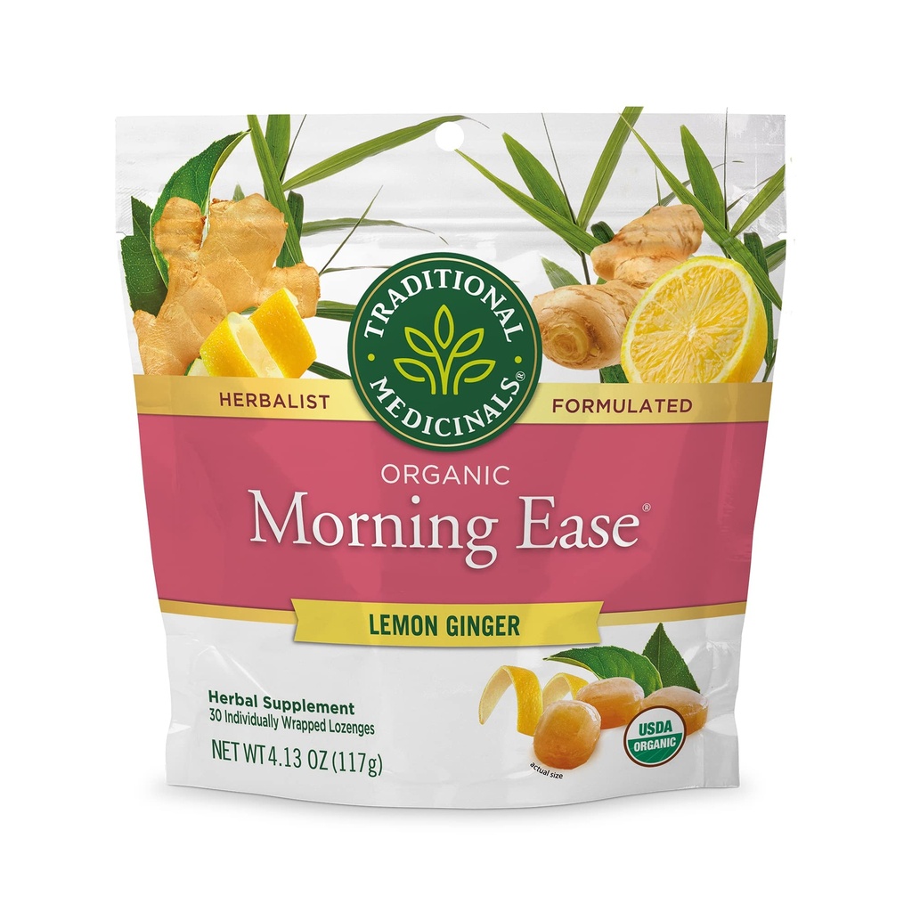 Traditionele Medicijnen Biologische, Morning Ease Lozen, Citroen Ginger - Ondersteunt Zwangerschap Misselijkheid Verlichting & Ochtend Ziekte geassocieerd met Normale Zwangerschap - 30 Individueel Gewikkelde Lozen