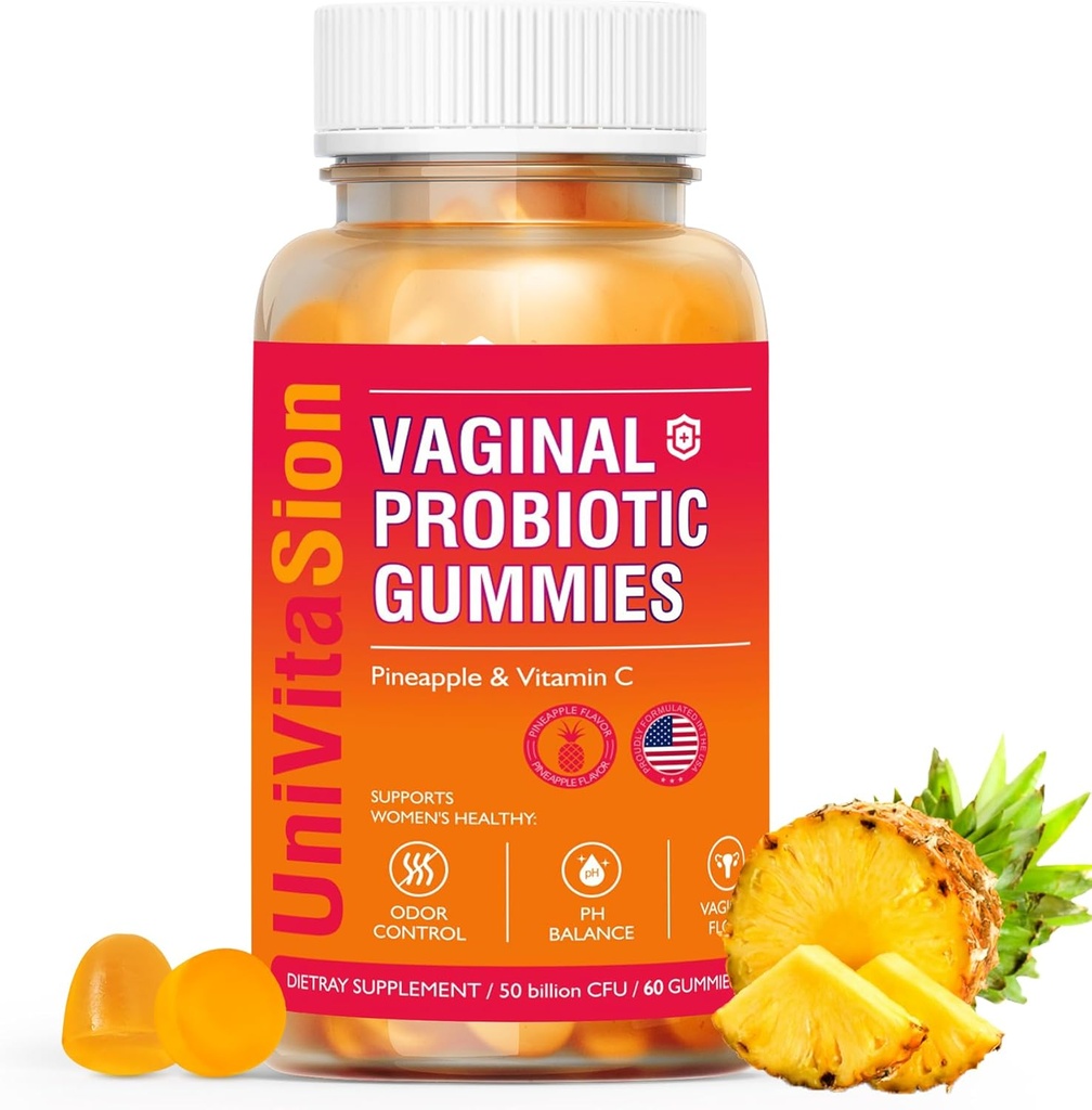 UniVitaSion Vaginale Probiotica Gummies voor vrouwen, 50 miljard CFUs - PH Balance, Vaginale geur, Vaginale Flora, Gistinfectie behandeling voor vrouwen, Vitamine C voor de gezondheid van de Immune, Hawaïaanse Ananas smaak