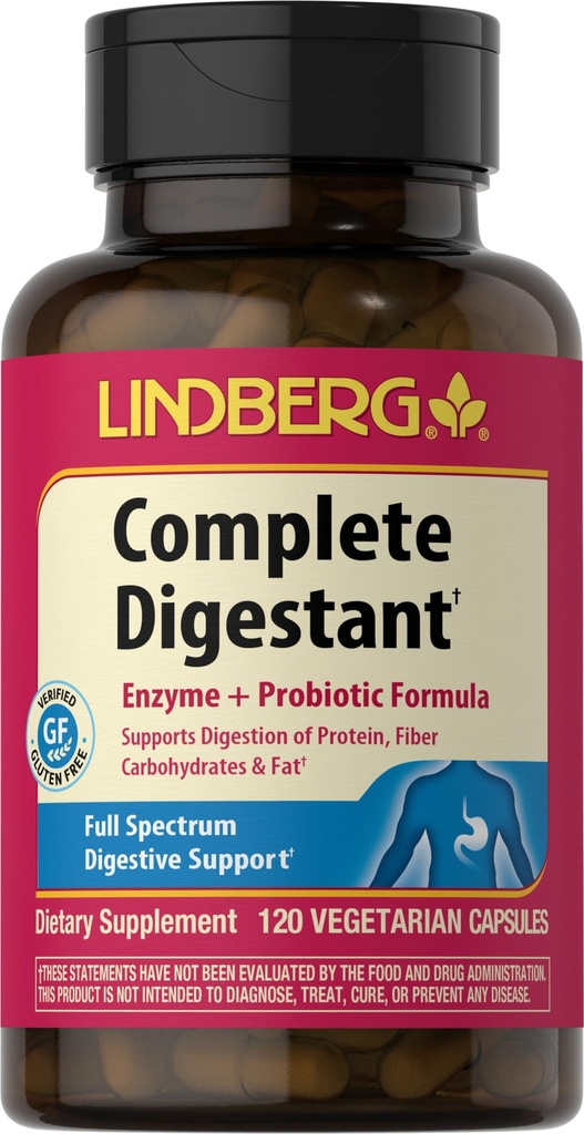 Lindberg Complete Digestant Multi-Enzyme Formula met Pancran en Betain Hydrochloroide, 120 capsules