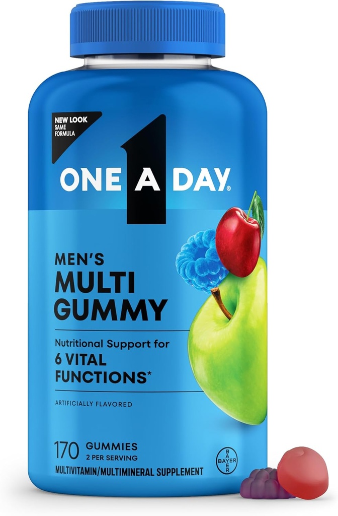 One A Day Heren Multivitaminen Gummies Multivitamine voor mannen met vitamine D, zink, foliumzuur, kauwbare vitamine Gummies, fysieke energie ondersteuning 170 Tel.