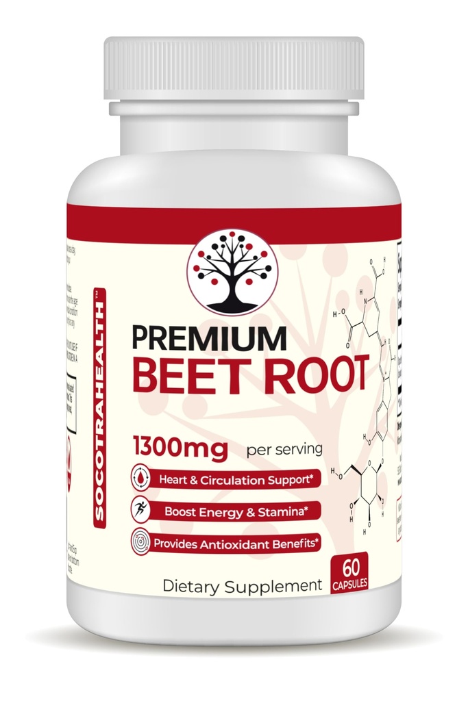 Beetwortelcapsules - Premium Organic Beetwortelpoeder - Nitric Oxidation Supplement - Heart Health, Circulation and Stamina Support - Non-GMO - 60 Vegan Capsules