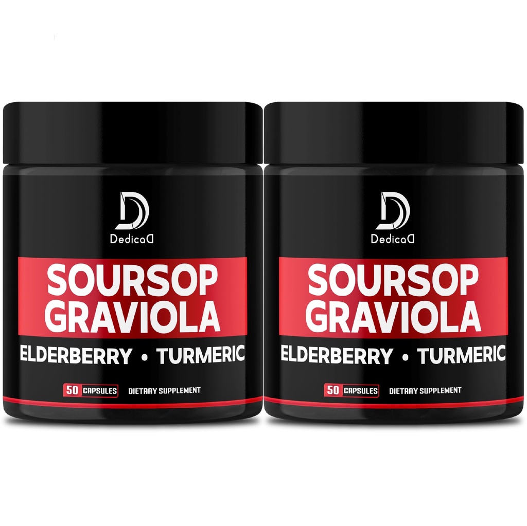 Graviola Soursop Leaves Capsules - 2 verpakkingen 50 capsules voor 100 dagen levering - 11in1 Extract met vlierbessen, kurkuma, gember, melkdistel, cranberry & meer - Ondersteuning Mood, Immune & Body Health