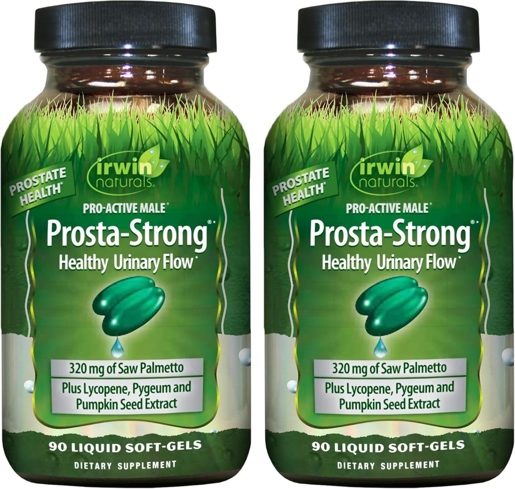 Irwin Naturals Prosta-Strong - Prostate Health Support avec Saw Palmetto, Lycopène, Graines de citrouille et plus - 90 Softgels liquides (paquet de 2)