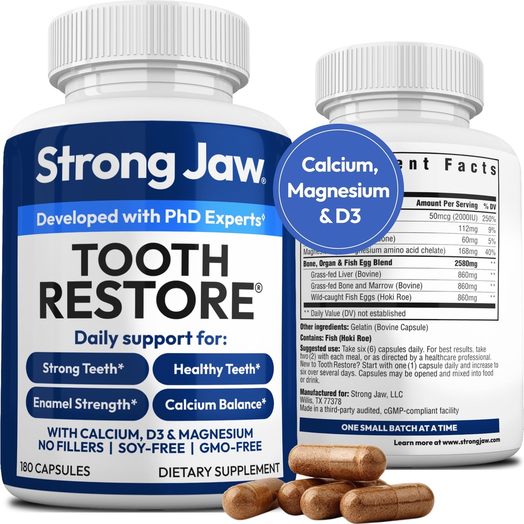 Restaurer la dent pour les adultes avec la Gum reminéralisante Support 180 Capsules Fabriqué aux États-Unis - Vitamines de dents pour les dents fortes Bone complément de santé Calcium Vitamine D3 Hydroxyapatite Enamel Repair