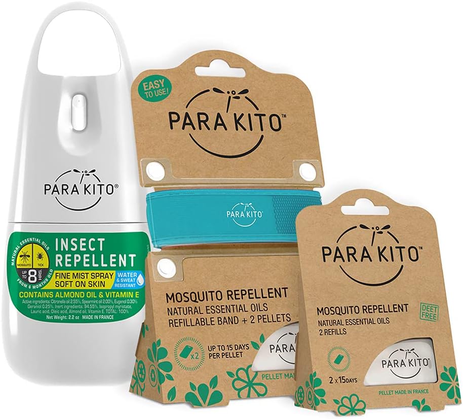 PARAKITO Mosquito, Insect & Bug Spray Bundle - Inclusief Spray, Turquoise polsband & 4 Refills 