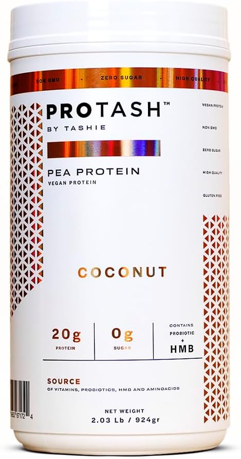 Vegan Protein Powder by TASHIE - Organic Plant Based Protein Powder with BCAA, HMB & Probiotics, Zero Sugar, Non-GMO, Gluten Free, NSF Certified, 28 Servings - Coconut Proteine Powder